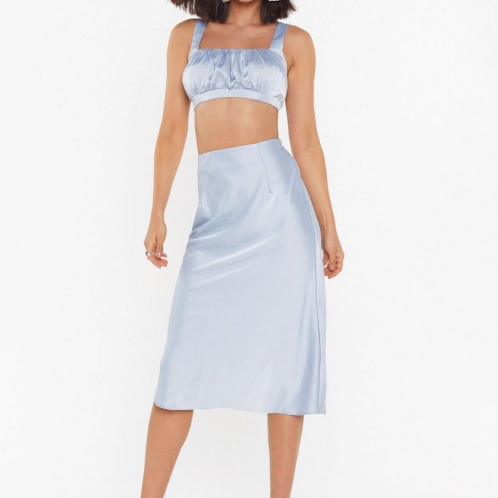 *SOLD* Nasty Gal Icy blue satin midi skirt